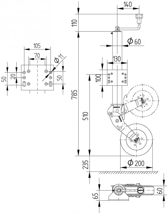 Rueda de apoyo ATK60 (consola 100mm más alto) - 4802509X - Rueda de soporte
